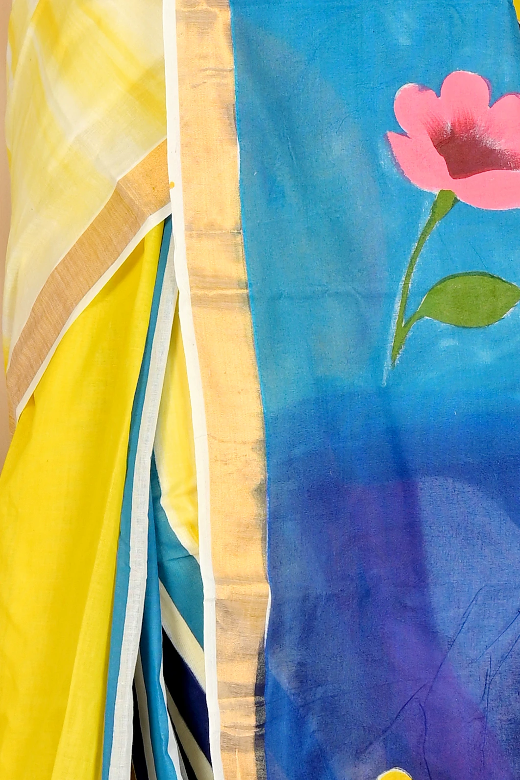 Multi-Coloured Pure Cotton Hataka Hand Painted Saree (9047)