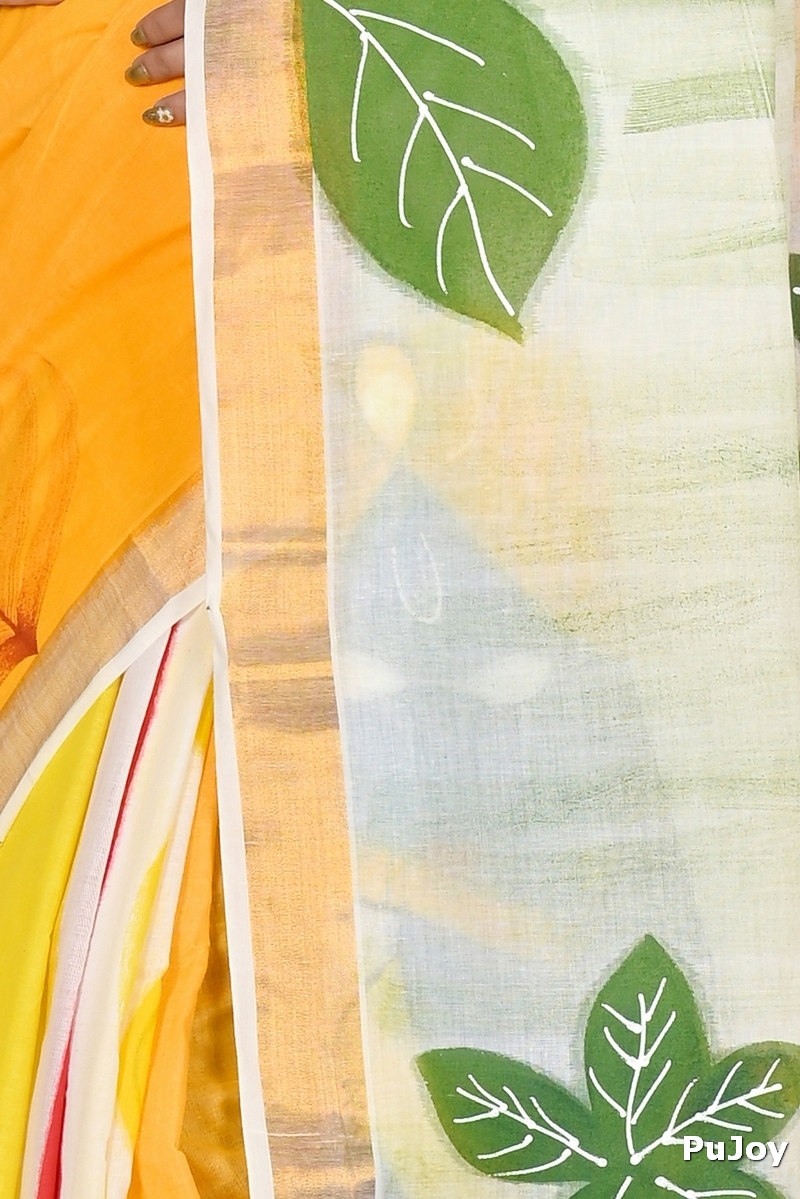 Multi-Coloured Pure Cotton Hataka Hand Painted Saree (9048)