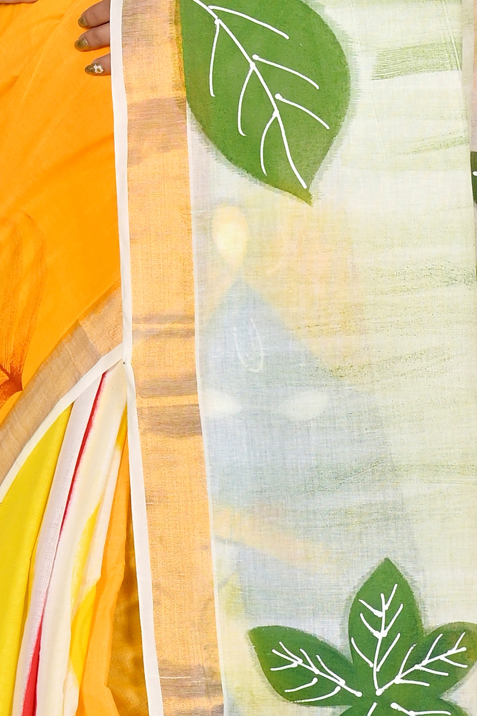Multi-Coloured Pure Cotton Hataka Hand Painted Saree (9048)