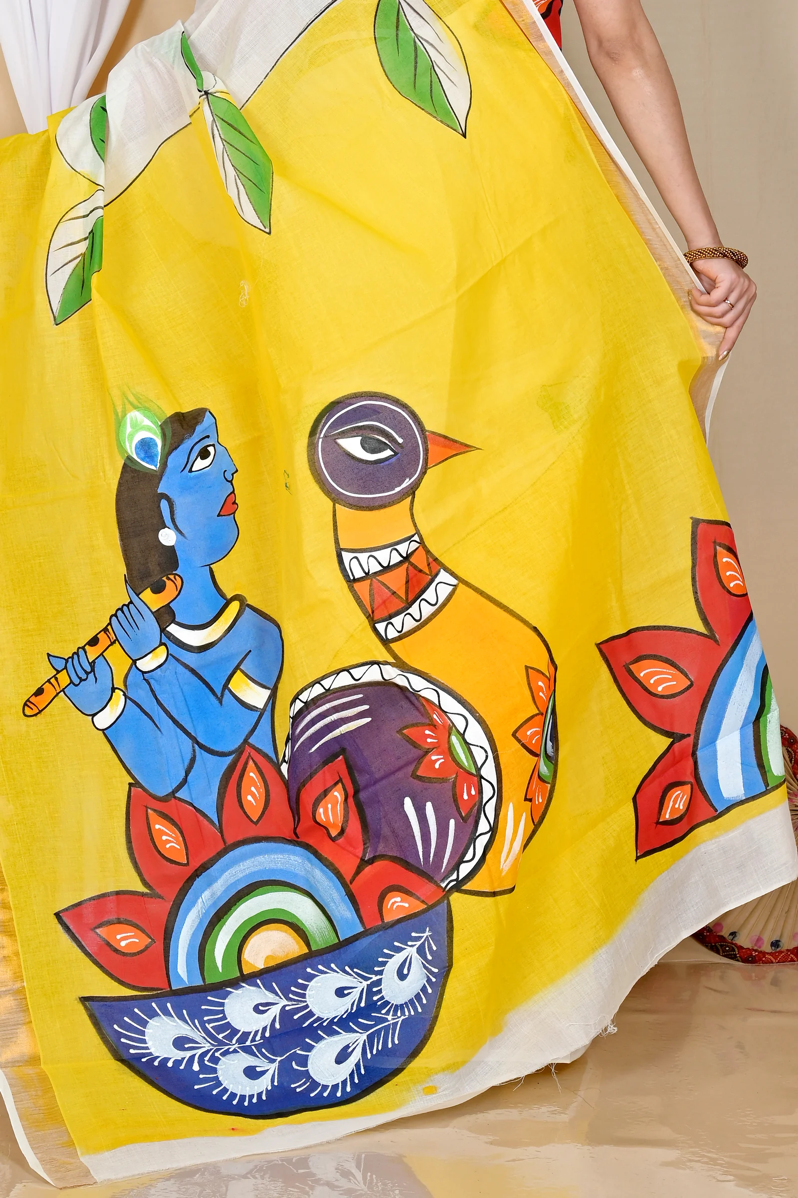 Multi-Coloured Pure Cotton Hataka Hand Painted Saree (9049)