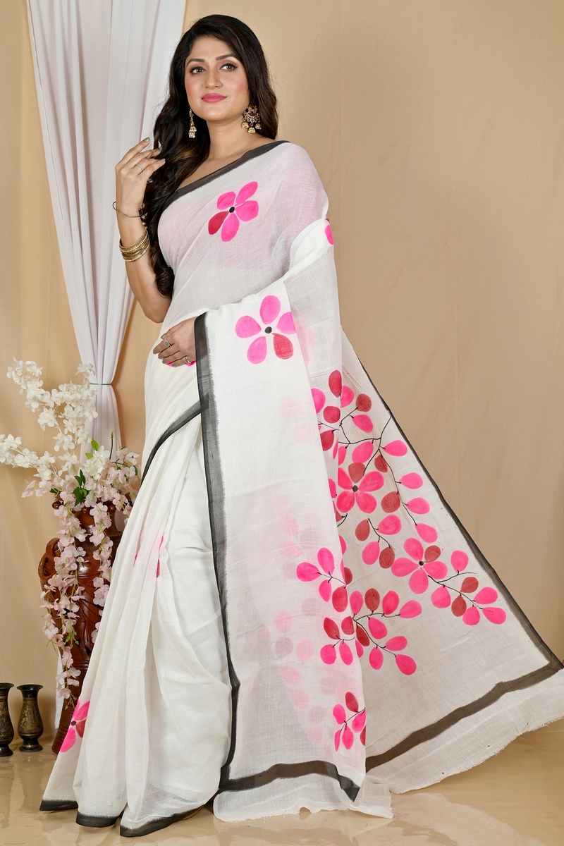 Multi-Coloured Pure Cotton Hataka Hand Painted Saree (9051)