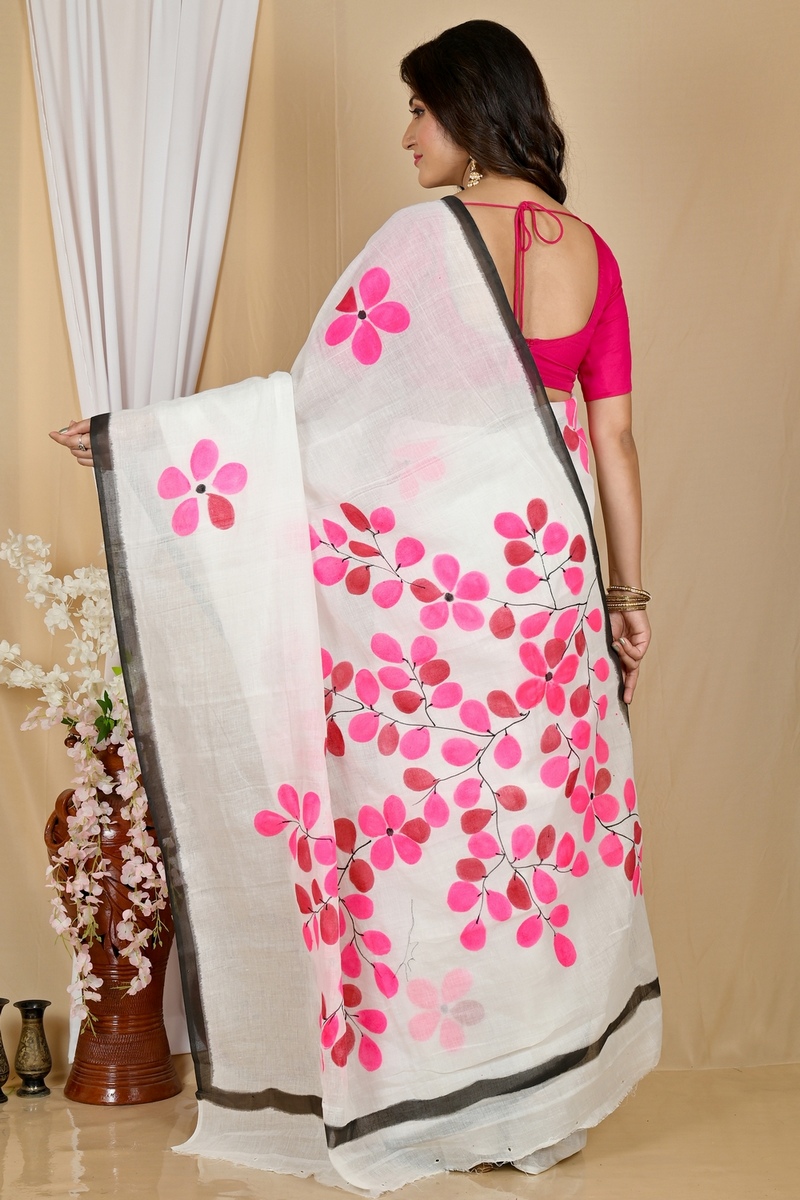 Multi-Coloured Pure Cotton Hataka Hand Painted Saree (9051)