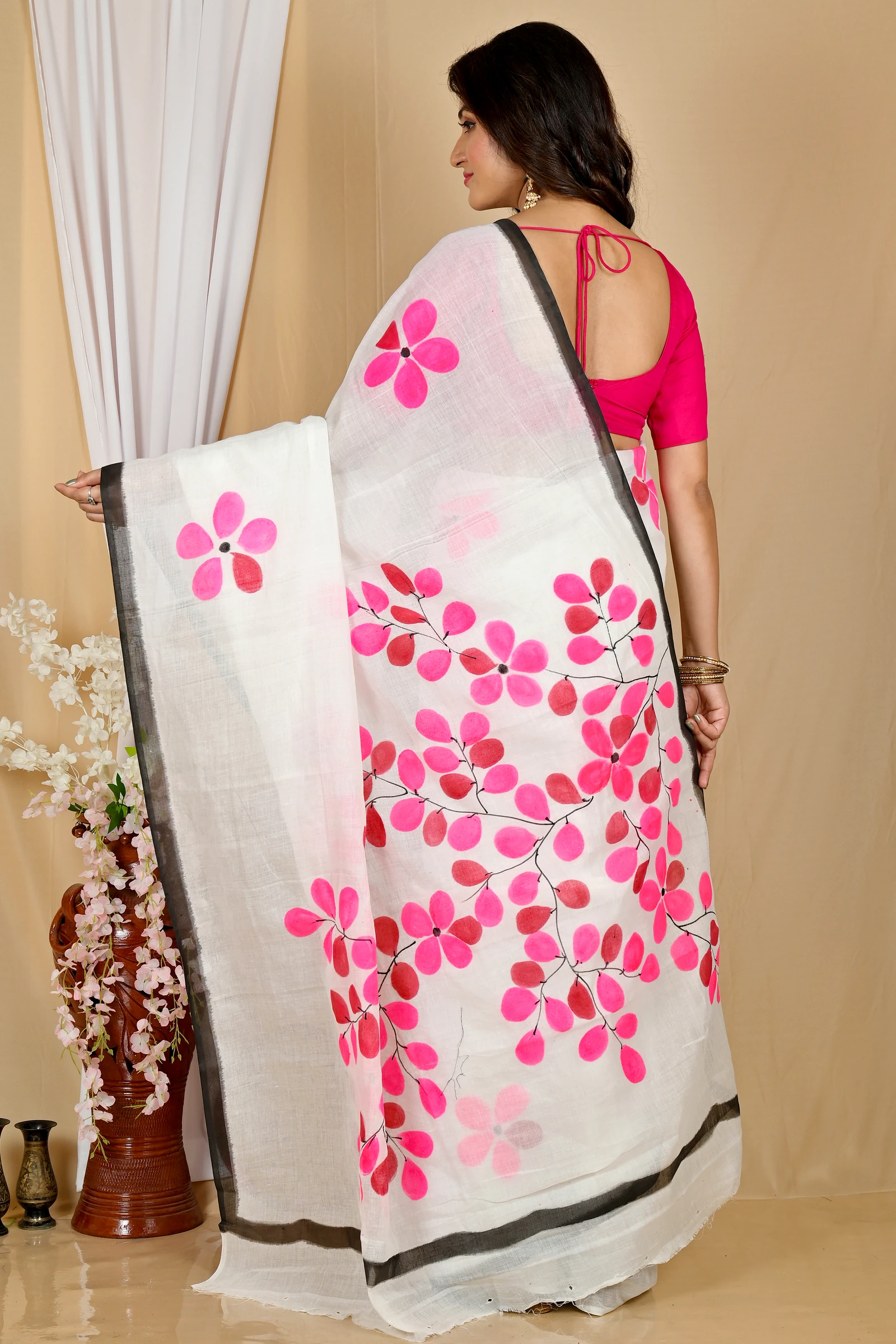 Multi-Coloured Pure Cotton Hataka Hand Painted Saree (9051)