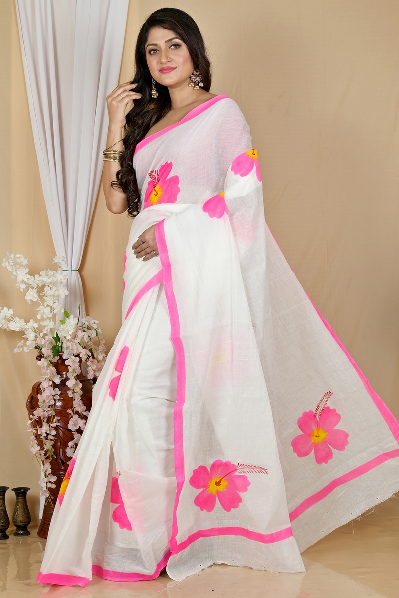 Multi-Coloured Pure Cotton Hataka Hand Painted Saree (9052)