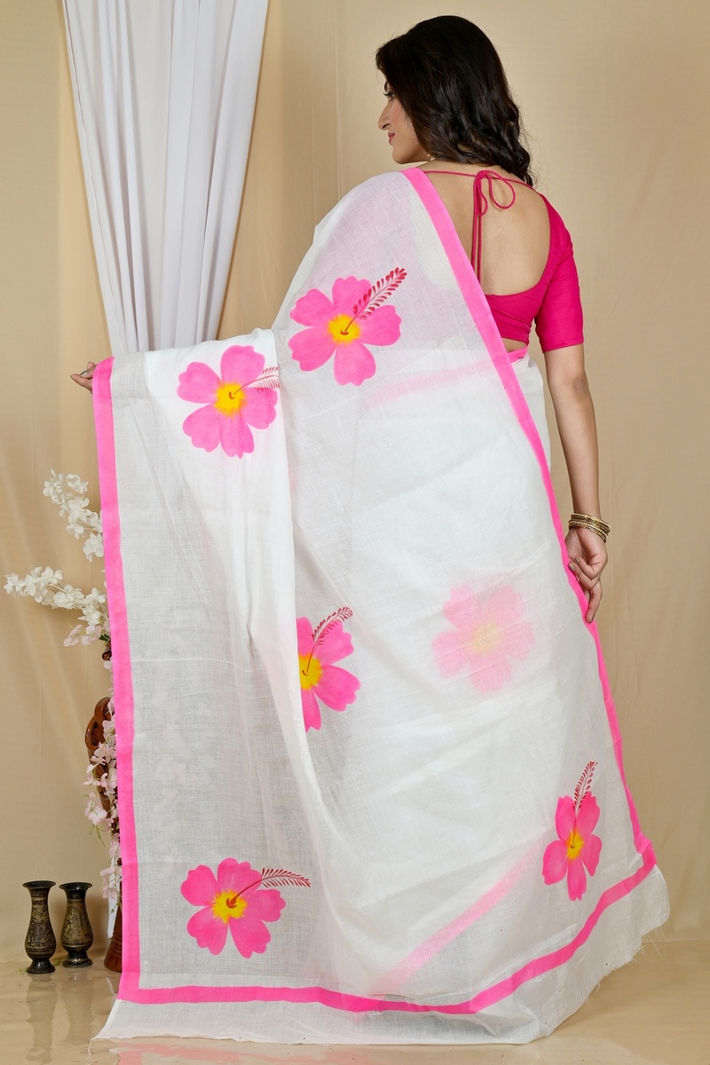 Multi-Coloured Pure Cotton Hataka Hand Painted Saree (9052)