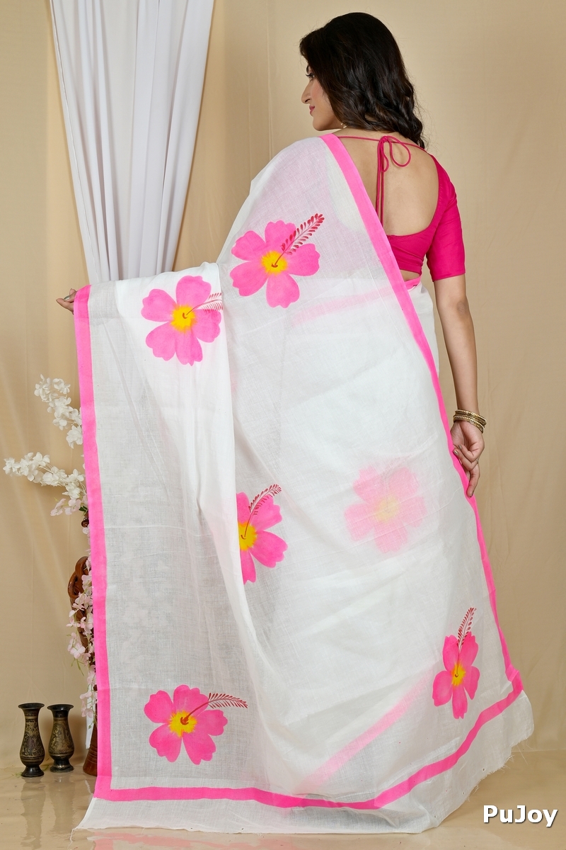 Multi-Coloured Pure Cotton Hataka Hand Painted Saree (9052)