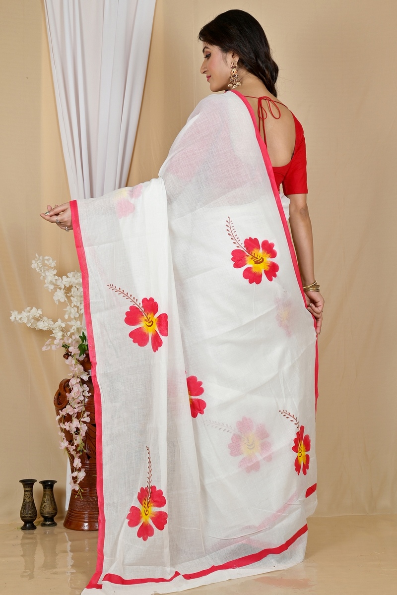 Multi-Coloured Pure Cotton Hataka Hand Painted Saree (9053)