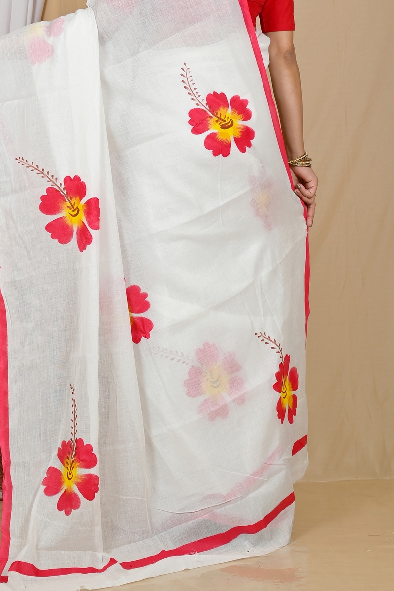 Multi-Coloured Pure Cotton Hataka Hand Painted Saree (9053)