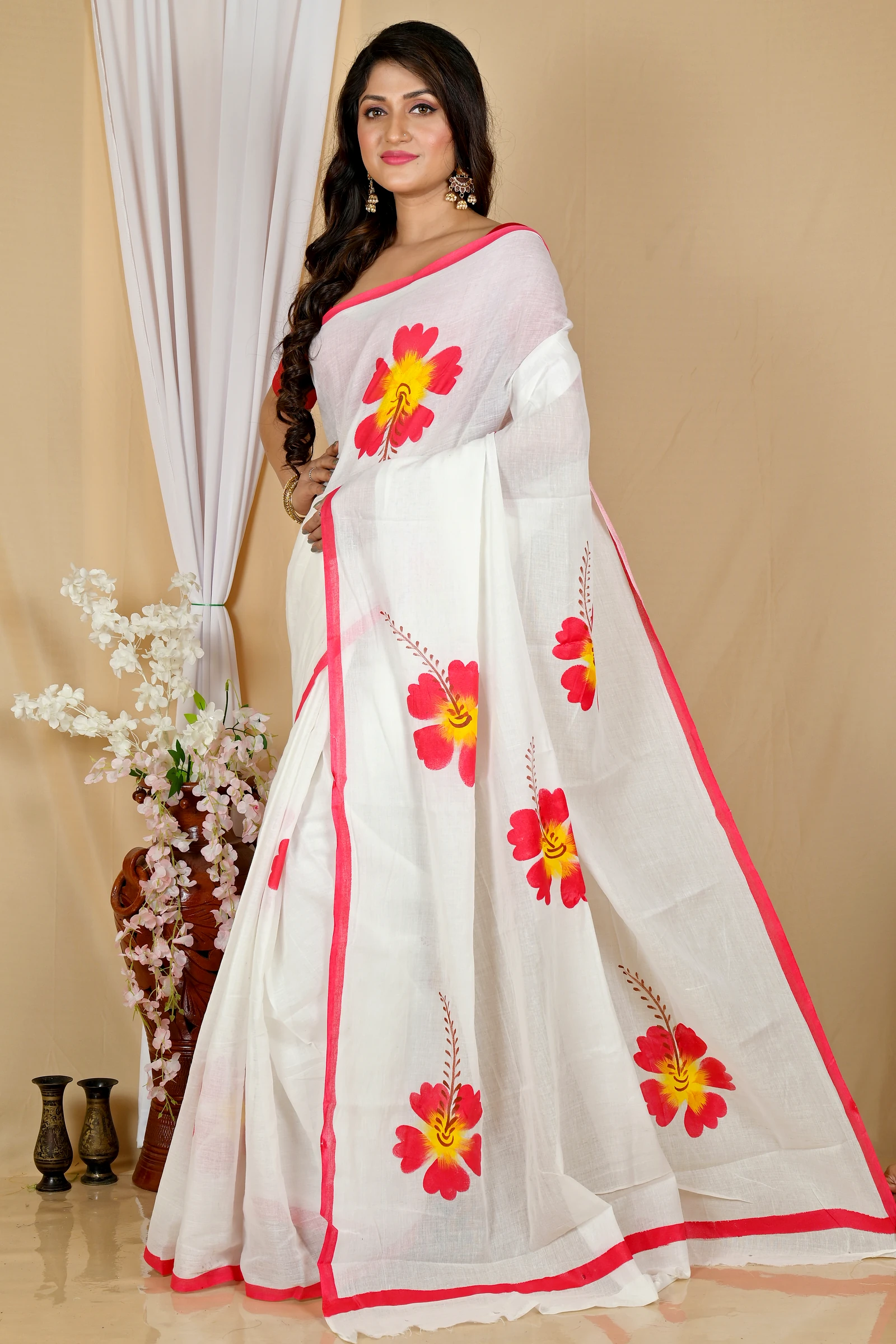 Multi-Coloured Pure Cotton Hataka Hand Painted Saree (9053)