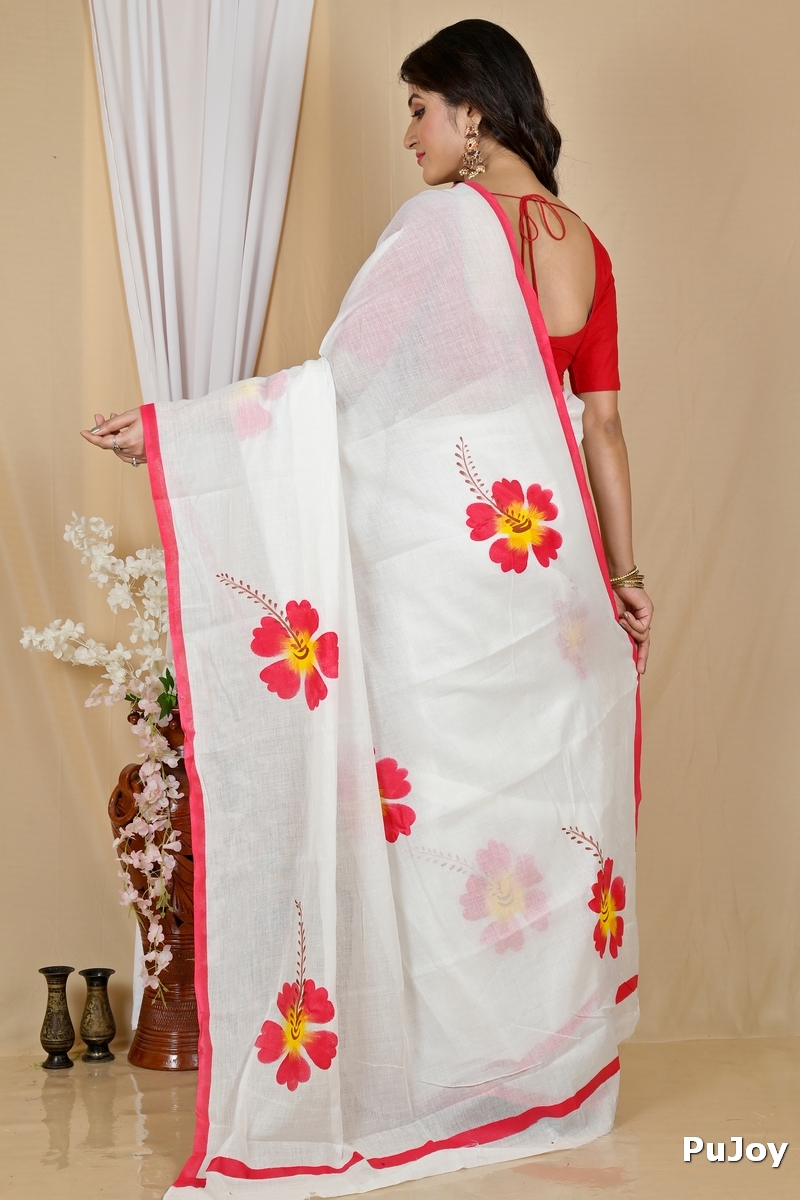 Multi-Coloured Pure Cotton Hataka Hand Painted Saree (9053)
