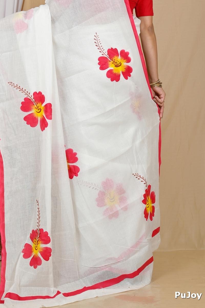 Multi-Coloured Pure Cotton Hataka Hand Painted Saree (9053)