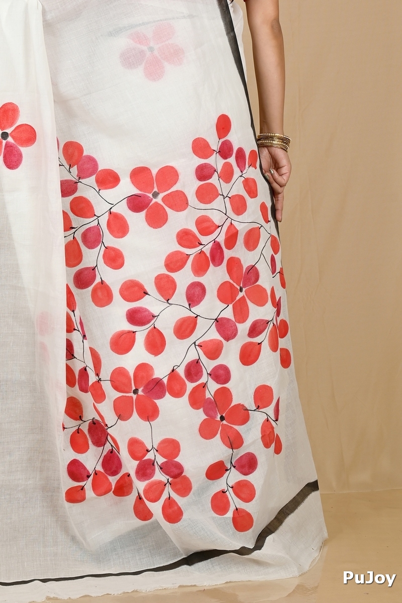 Multi-Coloured Pure Cotton Hataka Hand Painted Saree (9056)
