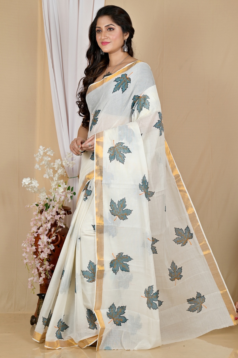 Multi-Coloured Pure Cotton Hataka Hand Painted Saree (9059)