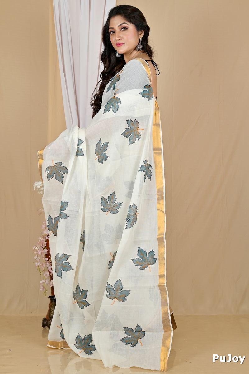 Multi-Coloured Pure Cotton Hataka Hand Painted Saree (9059)