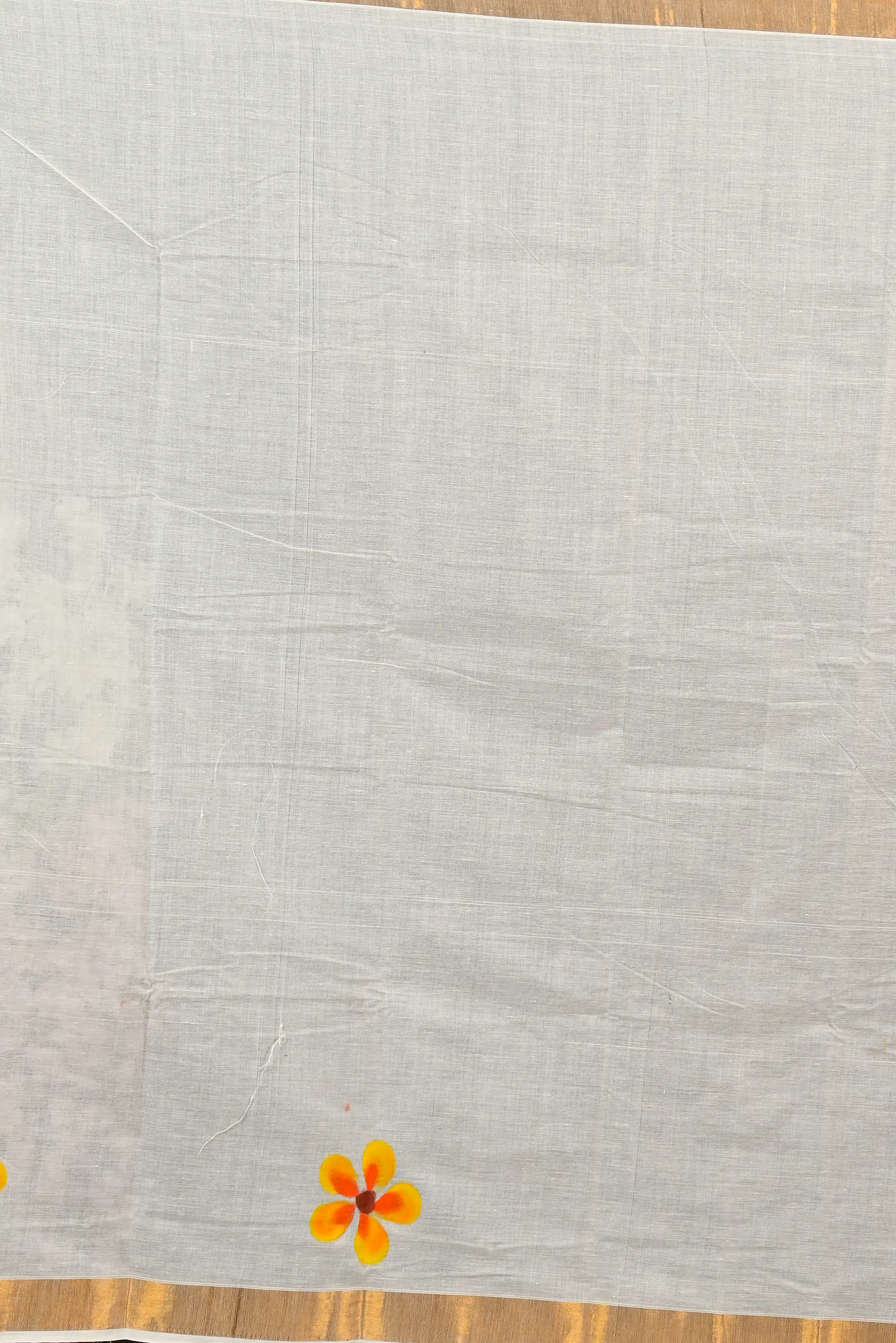 White Pure Cotton Hataka Hand Painted Saree (9064)