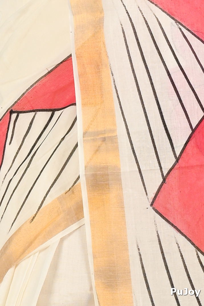 Multi-Coloured Pure Cotton Hataka Hand Painted Saree (9066)