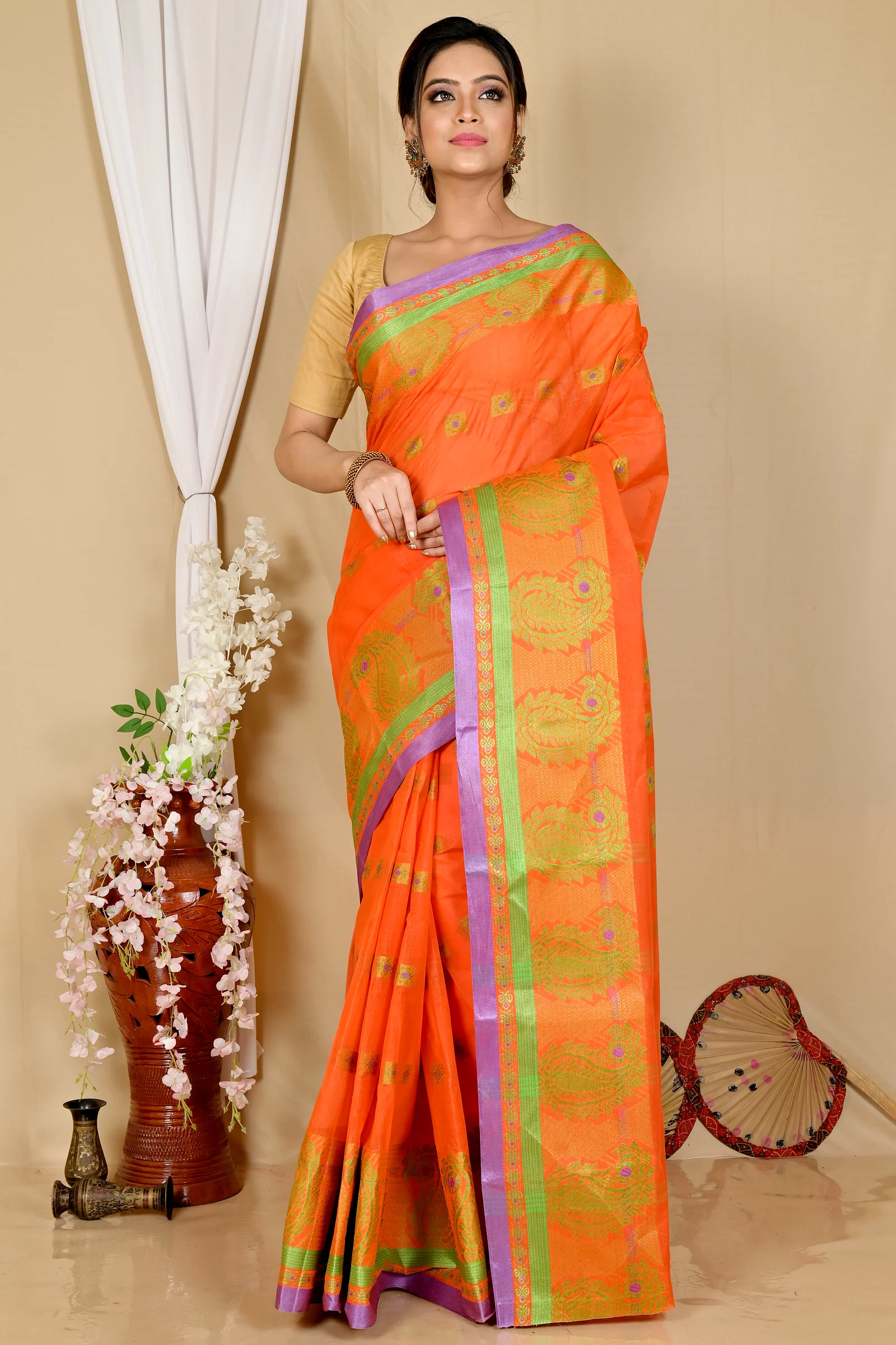 Orange Pure Cotton Aloka Tant Saree (907)