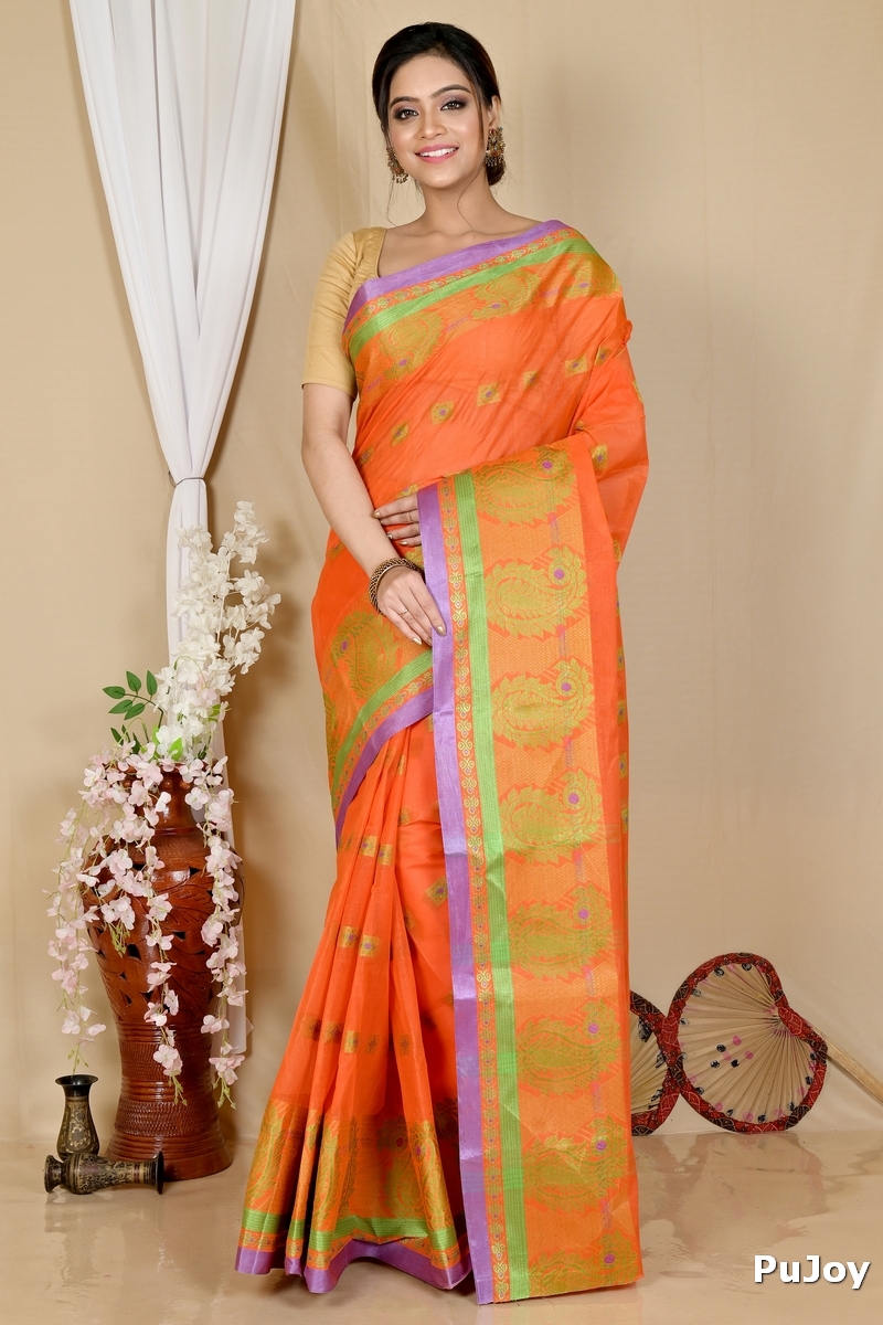 Orange Pure Cotton Aloka Tant Saree (907)