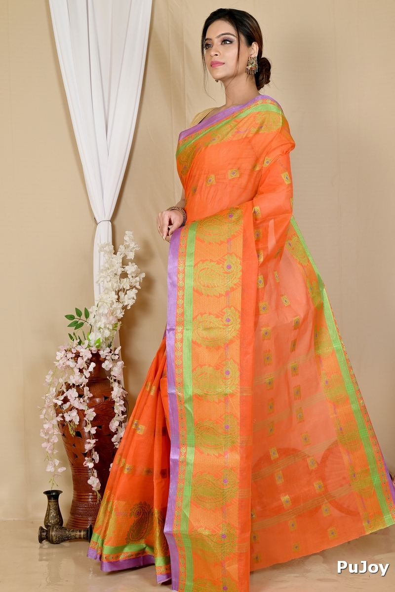 Orange Pure Cotton Aloka Tant Saree (907)