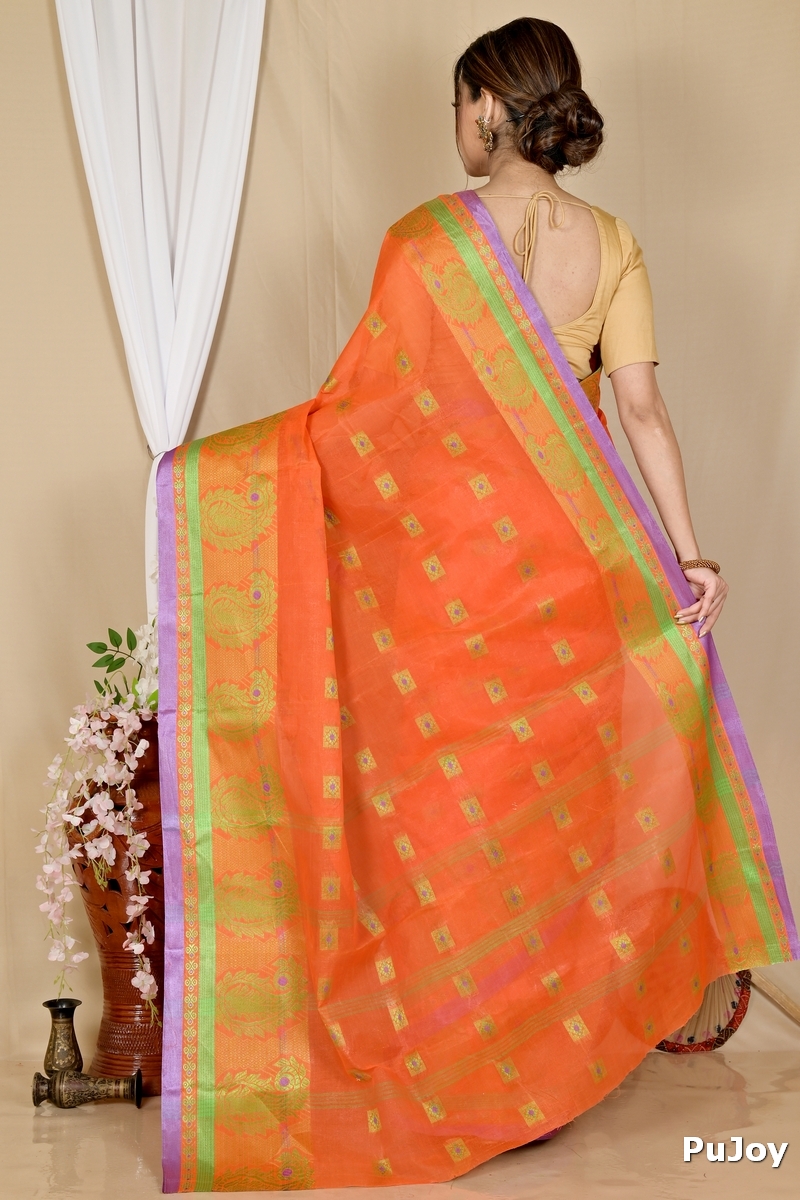Orange Pure Cotton Aloka Tant Saree (907)