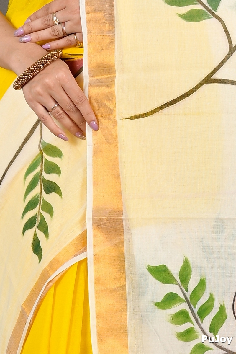 Multi-Coloured Pure Cotton Hataka Hand Painted Saree (9070)