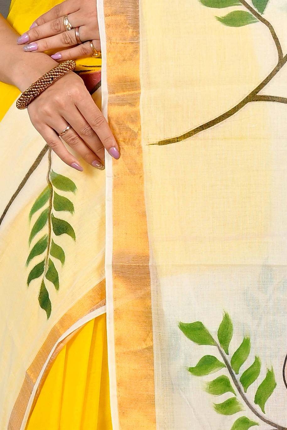 Multi-Coloured Pure Cotton Hataka Hand Painted Saree (9070)