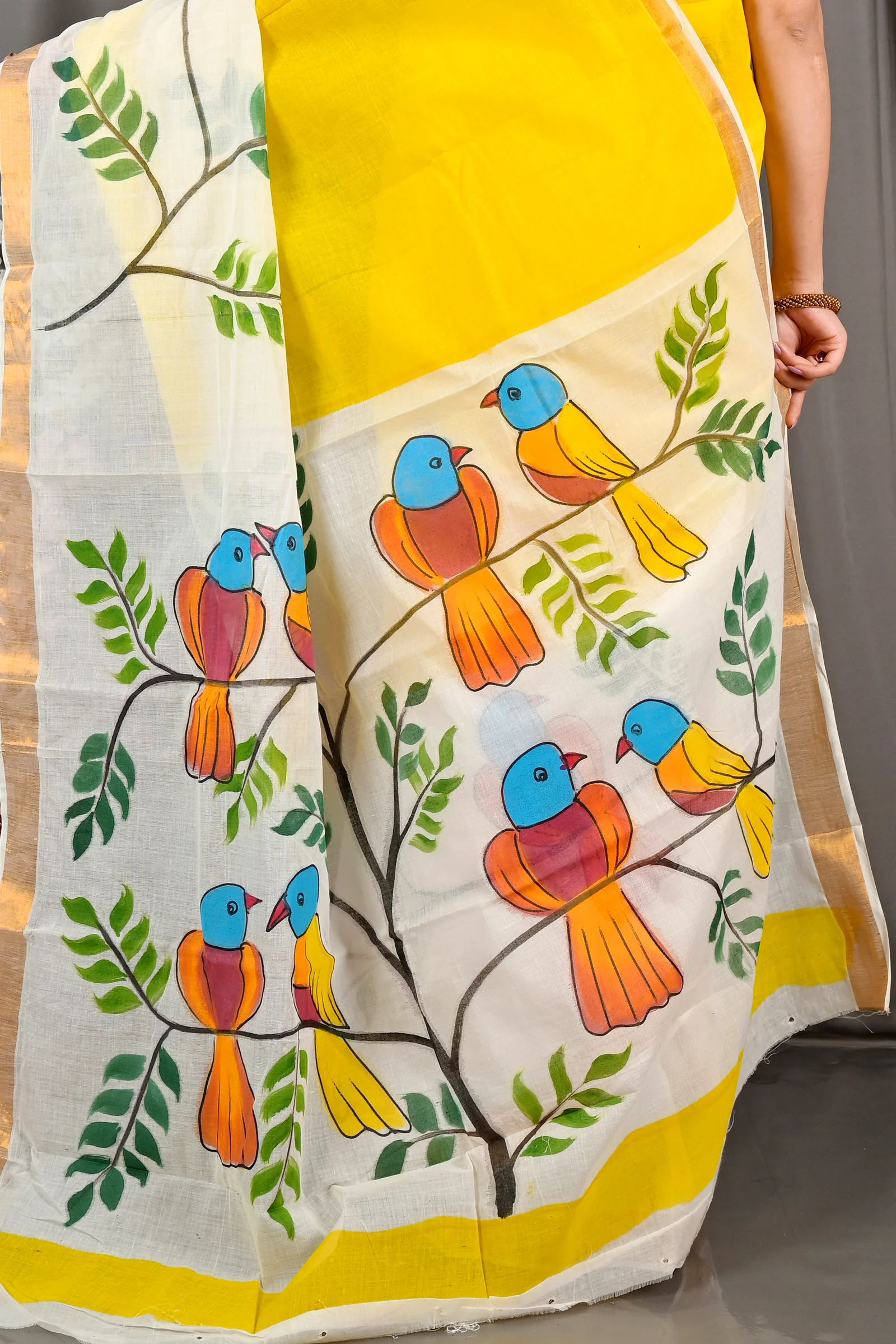 Multi-Coloured Pure Cotton Hataka Hand Painted Saree (9070)