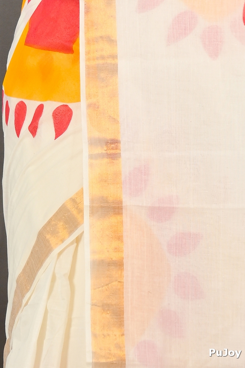 Multi-Coloured Pure Cotton Hataka Hand Painted Saree (9077)