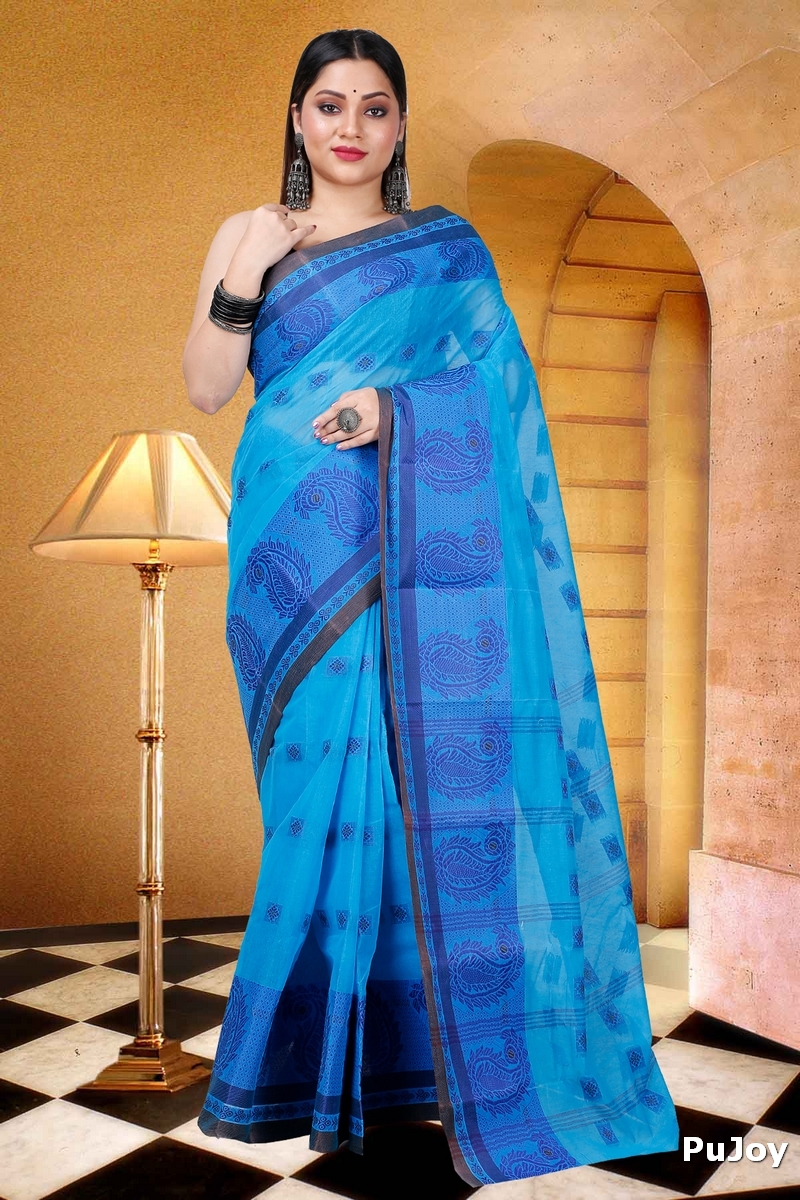 Blue Pure Cotton Aloka Tant Saree (908)