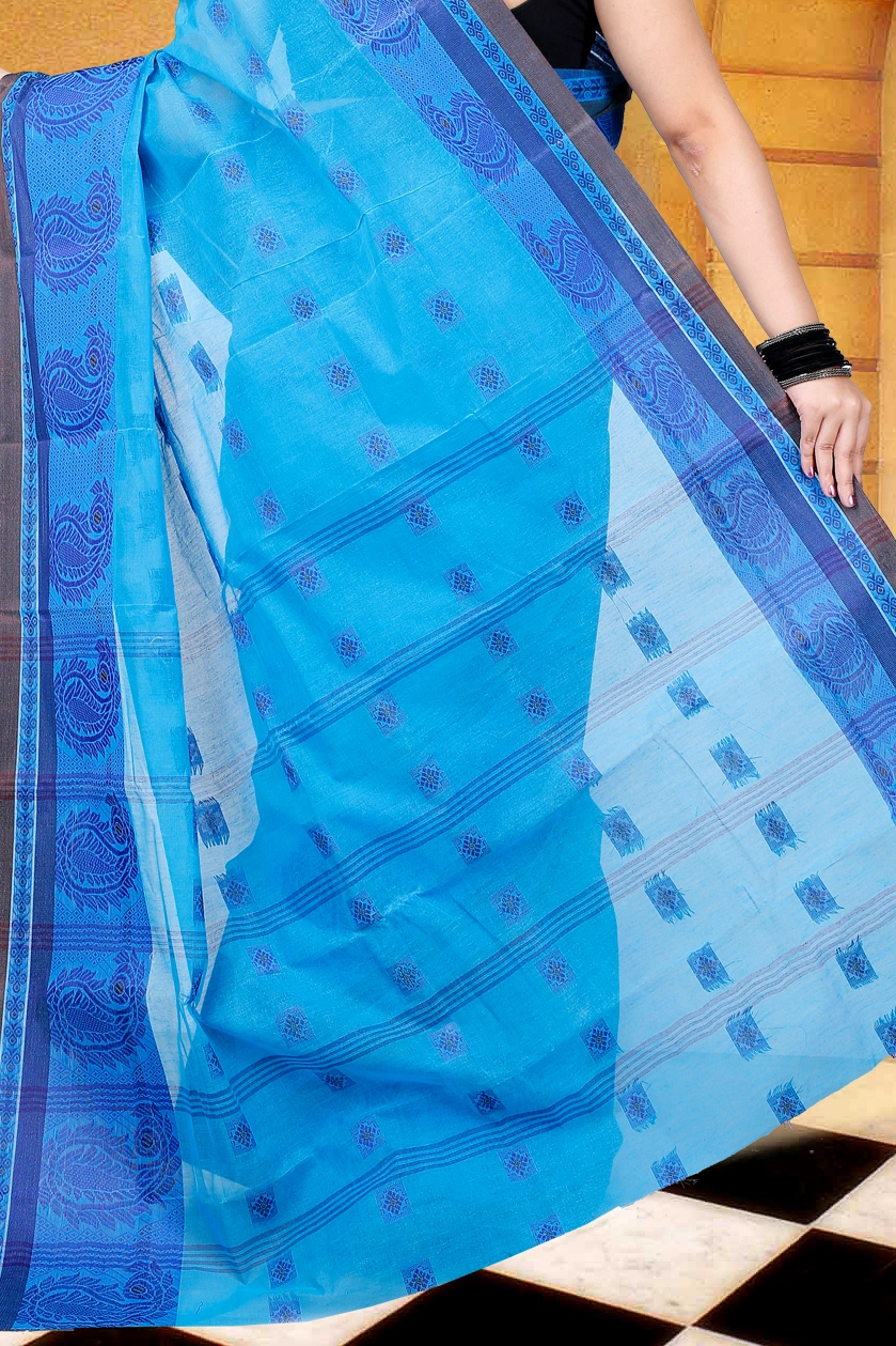 Blue Pure Cotton Aloka Tant Saree (908)