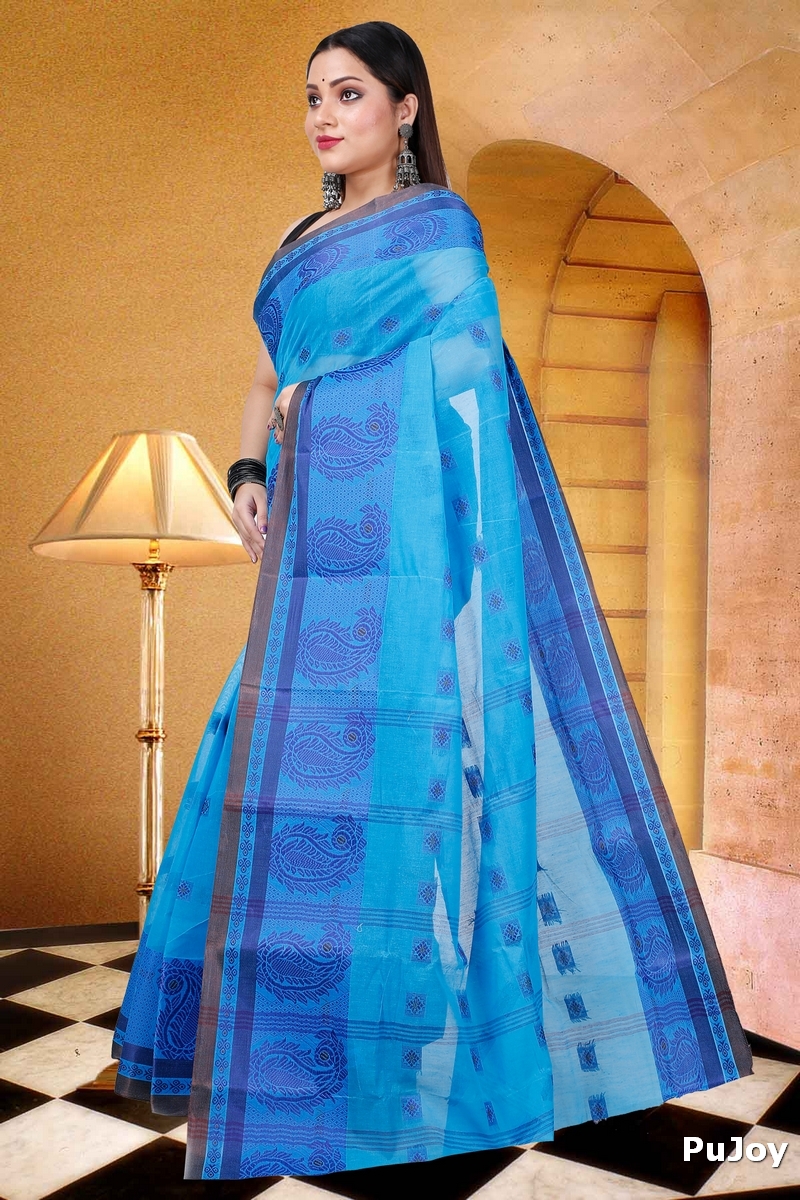 Blue Pure Cotton Aloka Tant Saree (908)