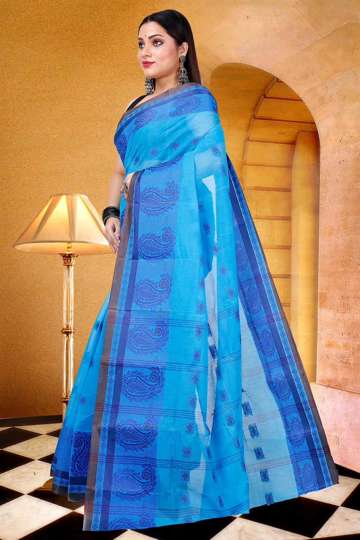 Blue Pure Cotton Aloka Tant Saree (908)