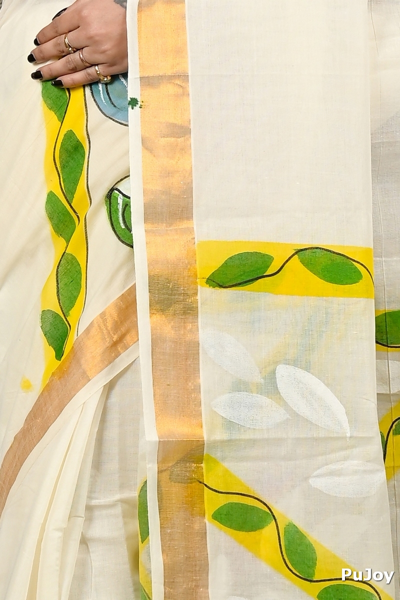 Multi-Coloured Pure Cotton Hataka Hand Painted Saree (9081)