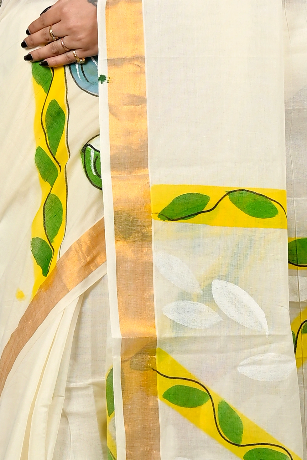 Multi-Coloured Pure Cotton Hataka Hand Painted Saree (9081)