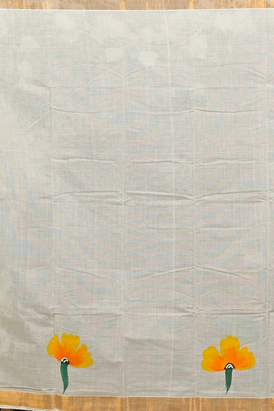 Multi-Coloured Pure Cotton Hataka Hand Painted Saree (9084)