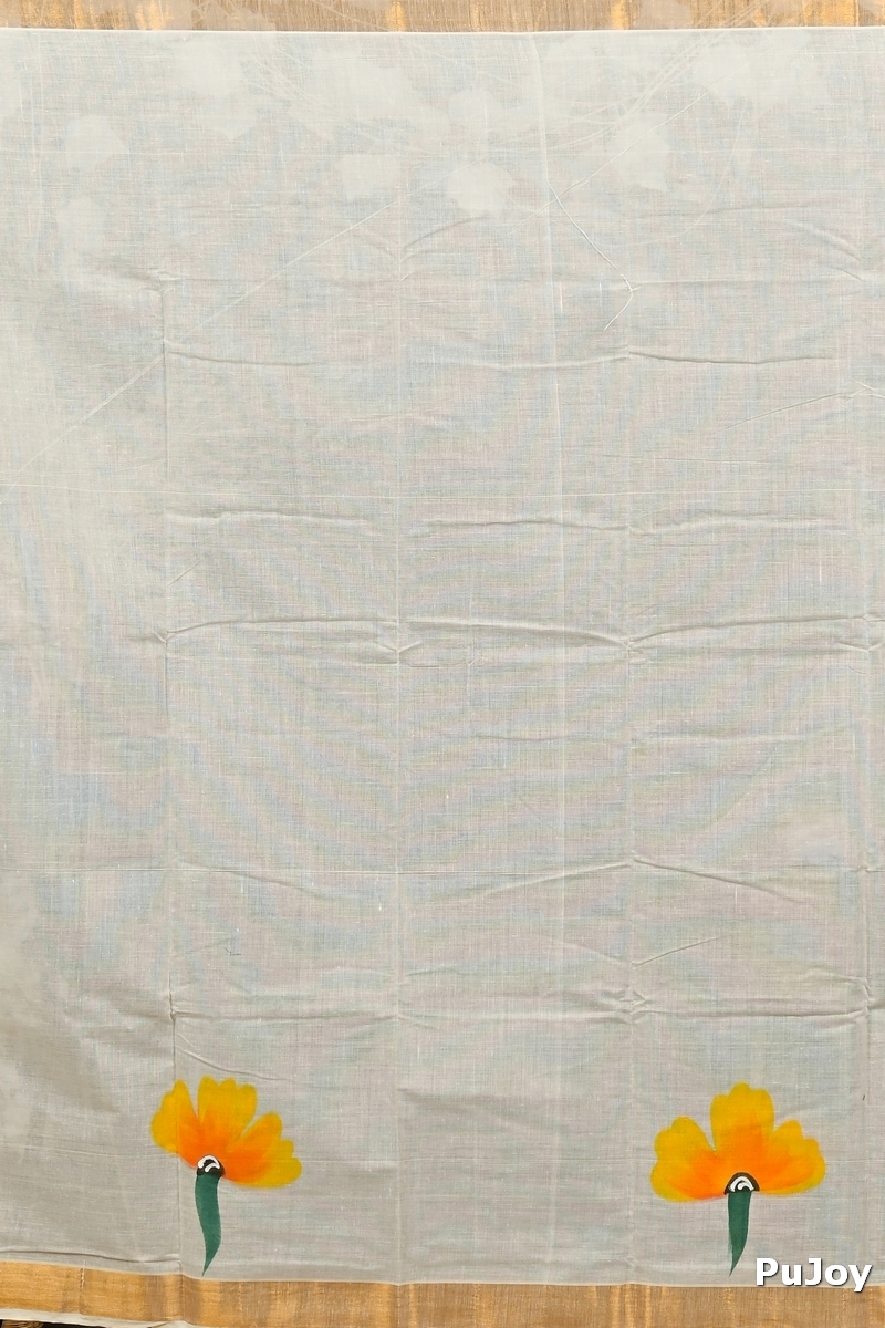 Multi-Coloured Pure Cotton Hataka Hand Painted Saree (9084)