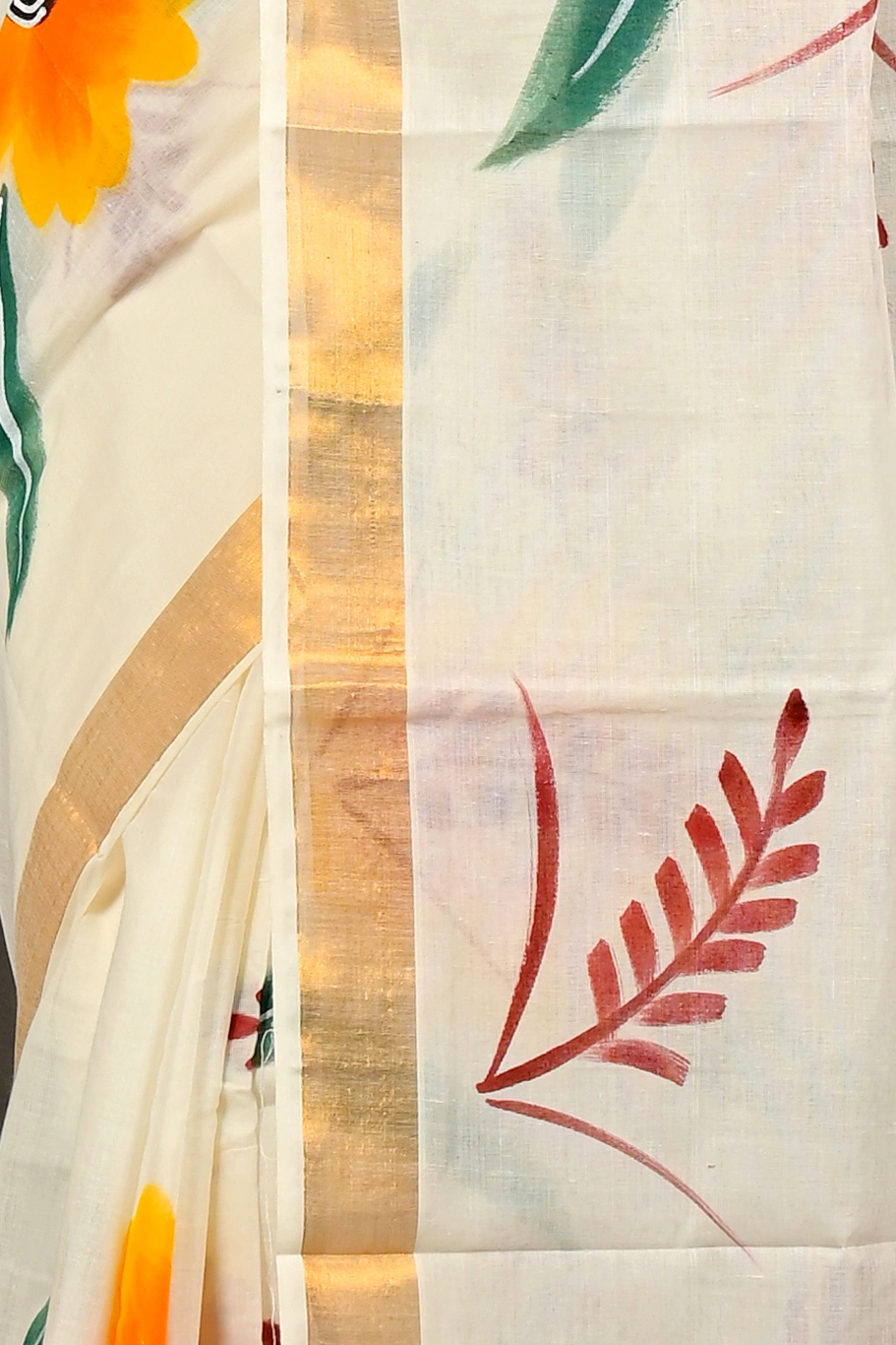 Multi-Coloured Pure Cotton Hataka Hand Painted Saree (9084)