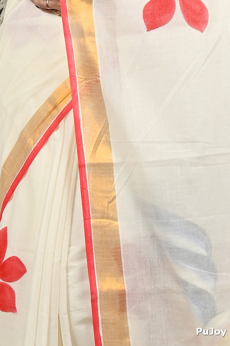 Multi-Coloured Pure Cotton Hataka Hand Painted Saree (9089)