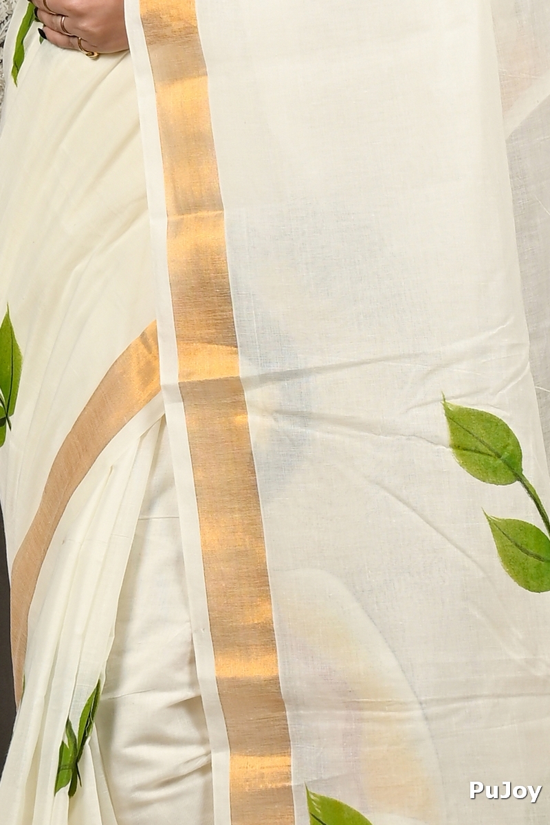 Multi-Coloured Pure Cotton Hataka Hand Painted Saree (9090)