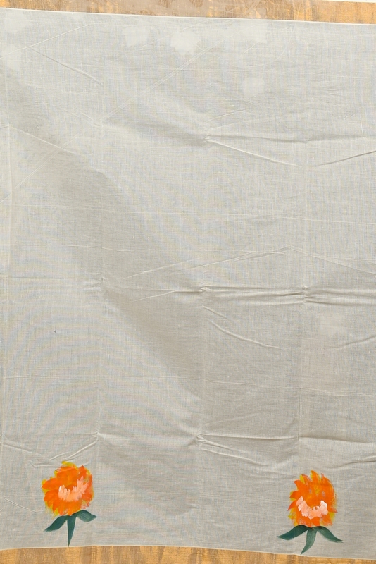 Multi-Coloured Pure Cotton Hataka Hand Painted Saree (9091)