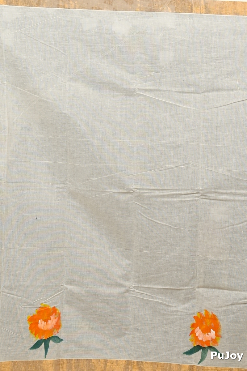 Multi-Coloured Pure Cotton Hataka Hand Painted Saree (9091)