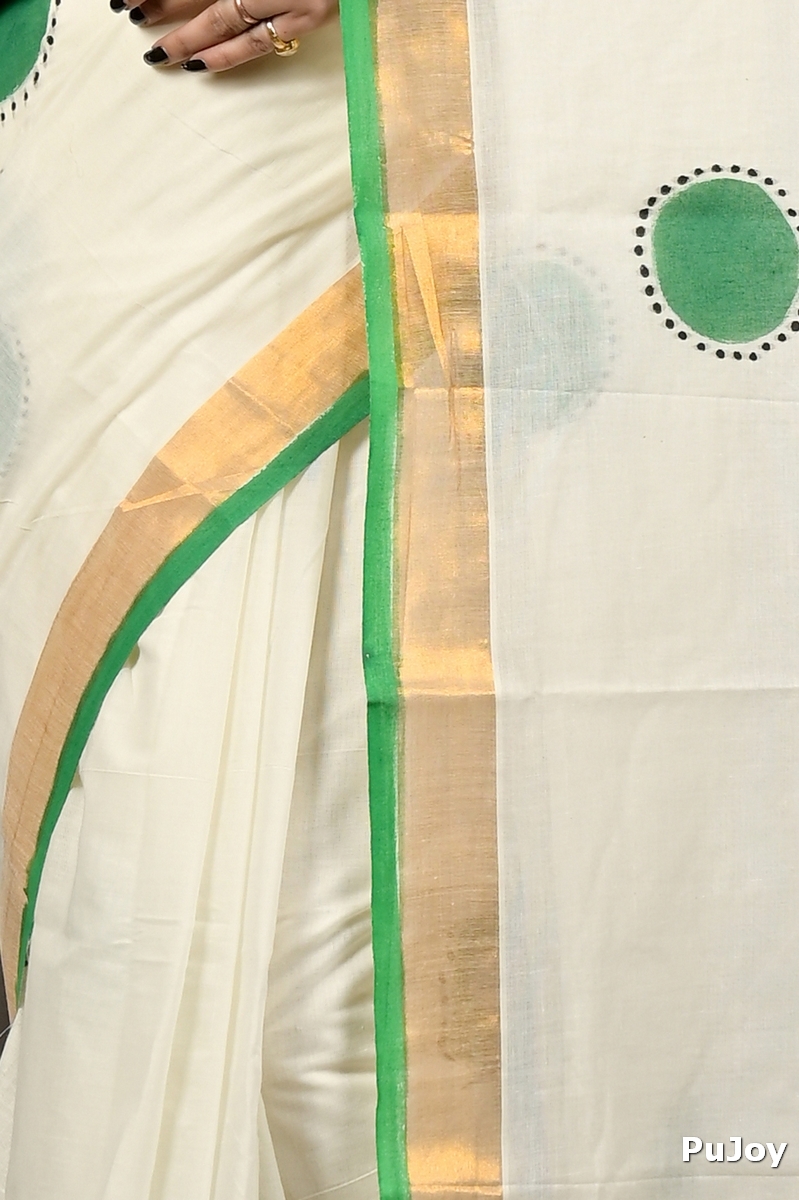 Multi-Coloured Pure Cotton Hataka Hand Painted Saree (9095)