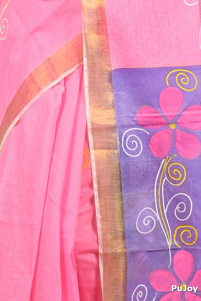 Pink Pure Cotton Hataka Hand Painted Saree (9097)