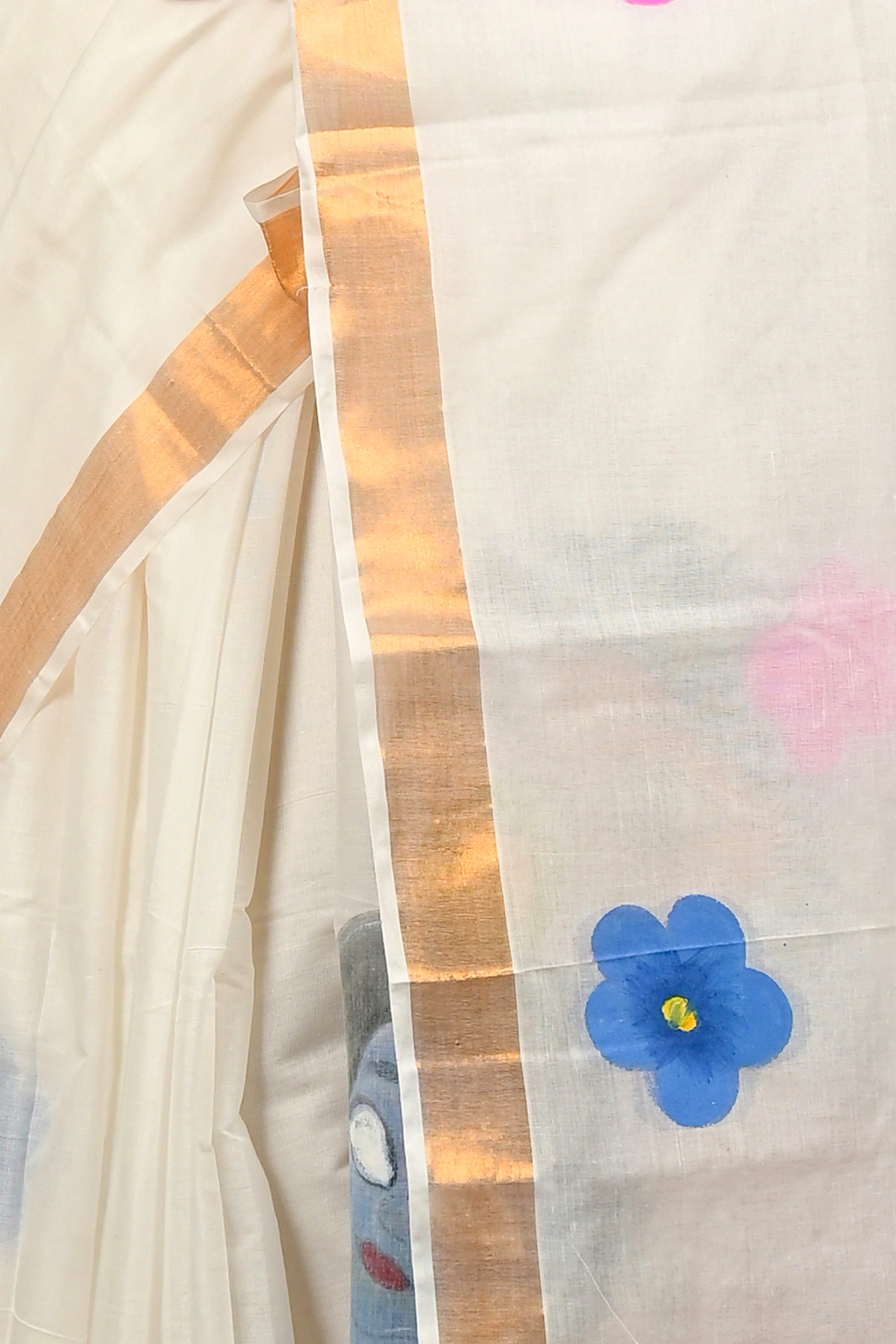 Multi-Coloured Pure Cotton Hataka Hand Painted Saree (9099)