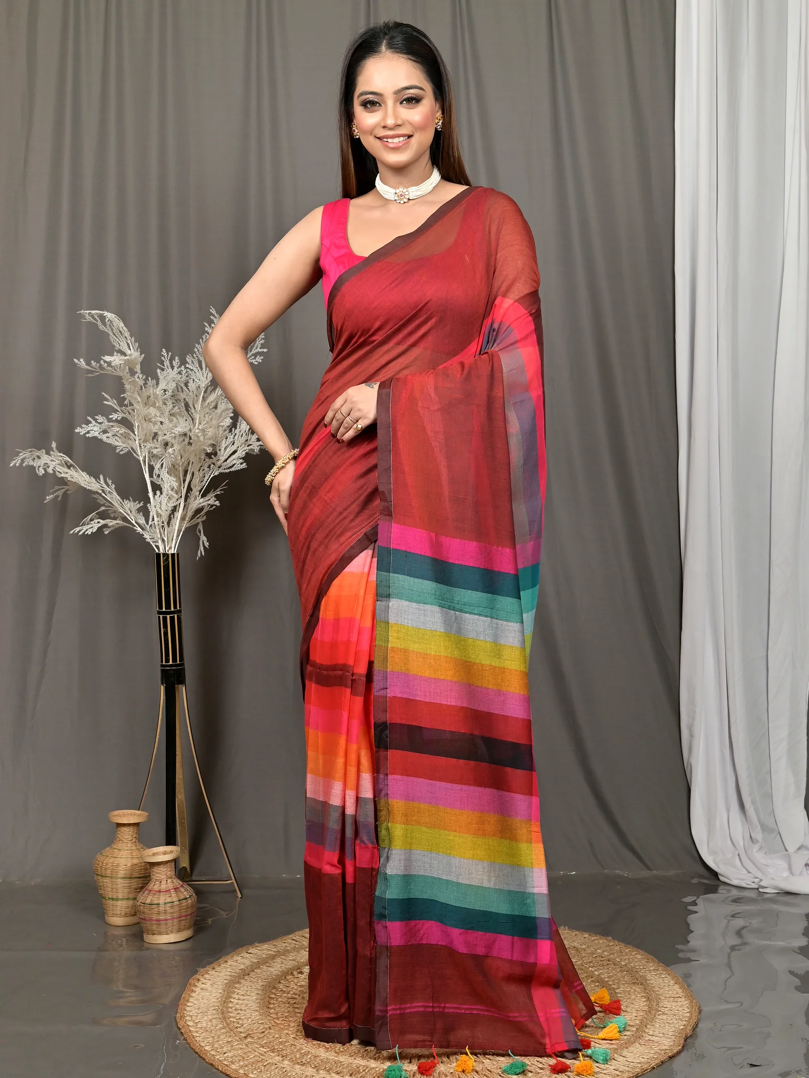 Maroon Cotton Sounur Handloom Saree  (91)