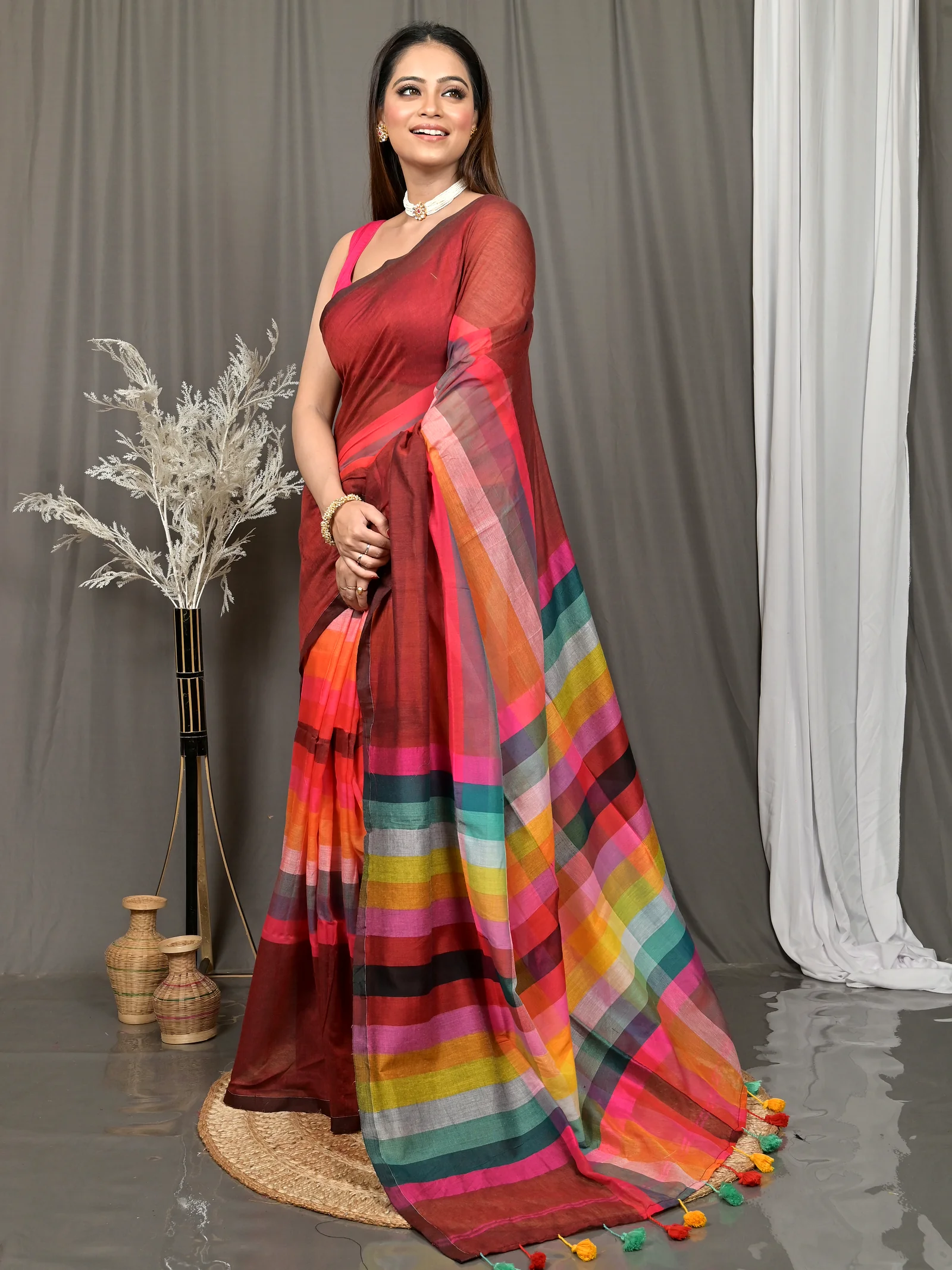 Maroon Cotton Sounur Handloom Saree  (91)