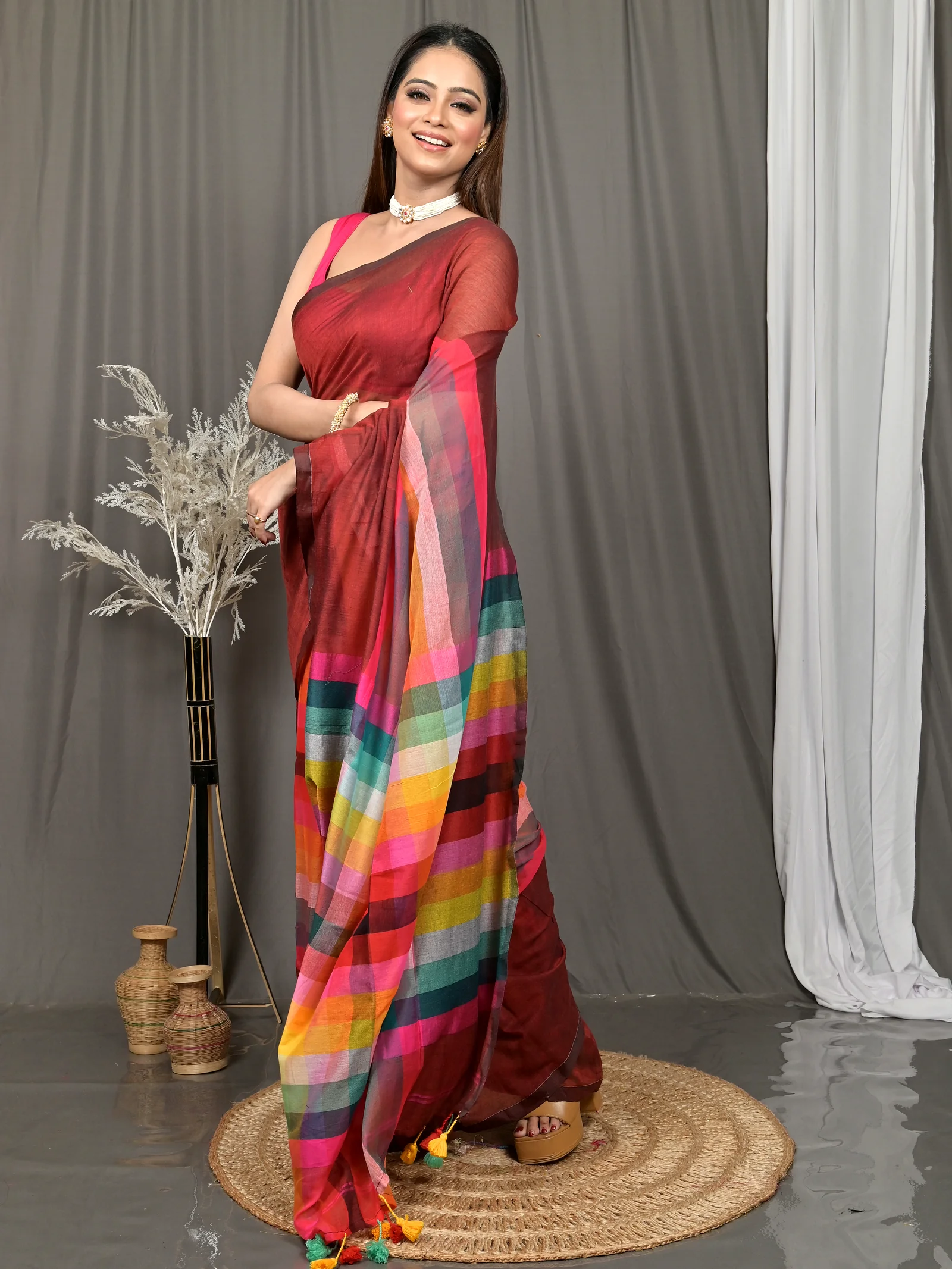 Maroon Cotton Sounur Handloom Saree  (91)