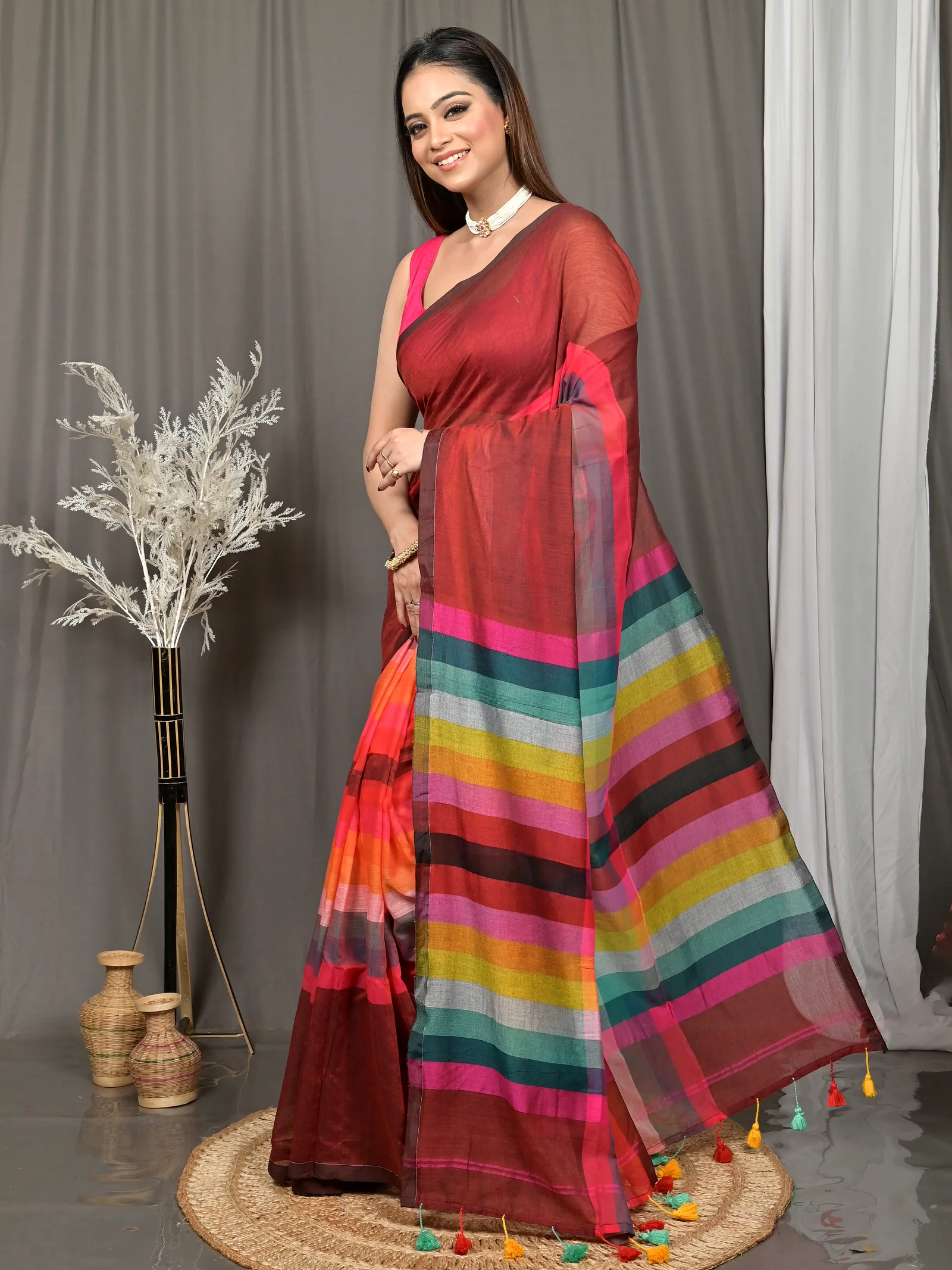 Maroon Cotton Sounur Handloom Saree  (91)