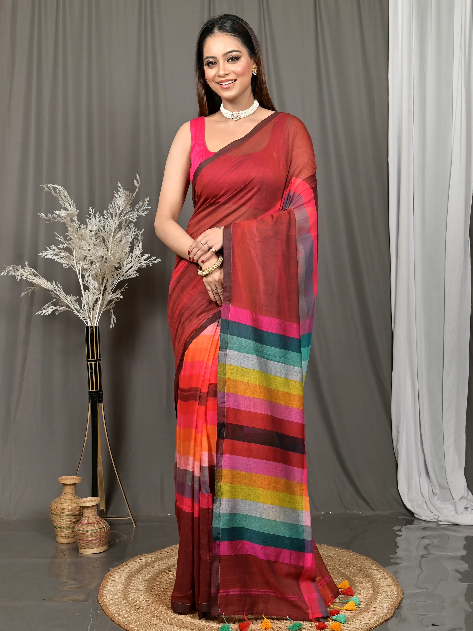 Maroon Cotton Sounur Handloom Saree  (91)