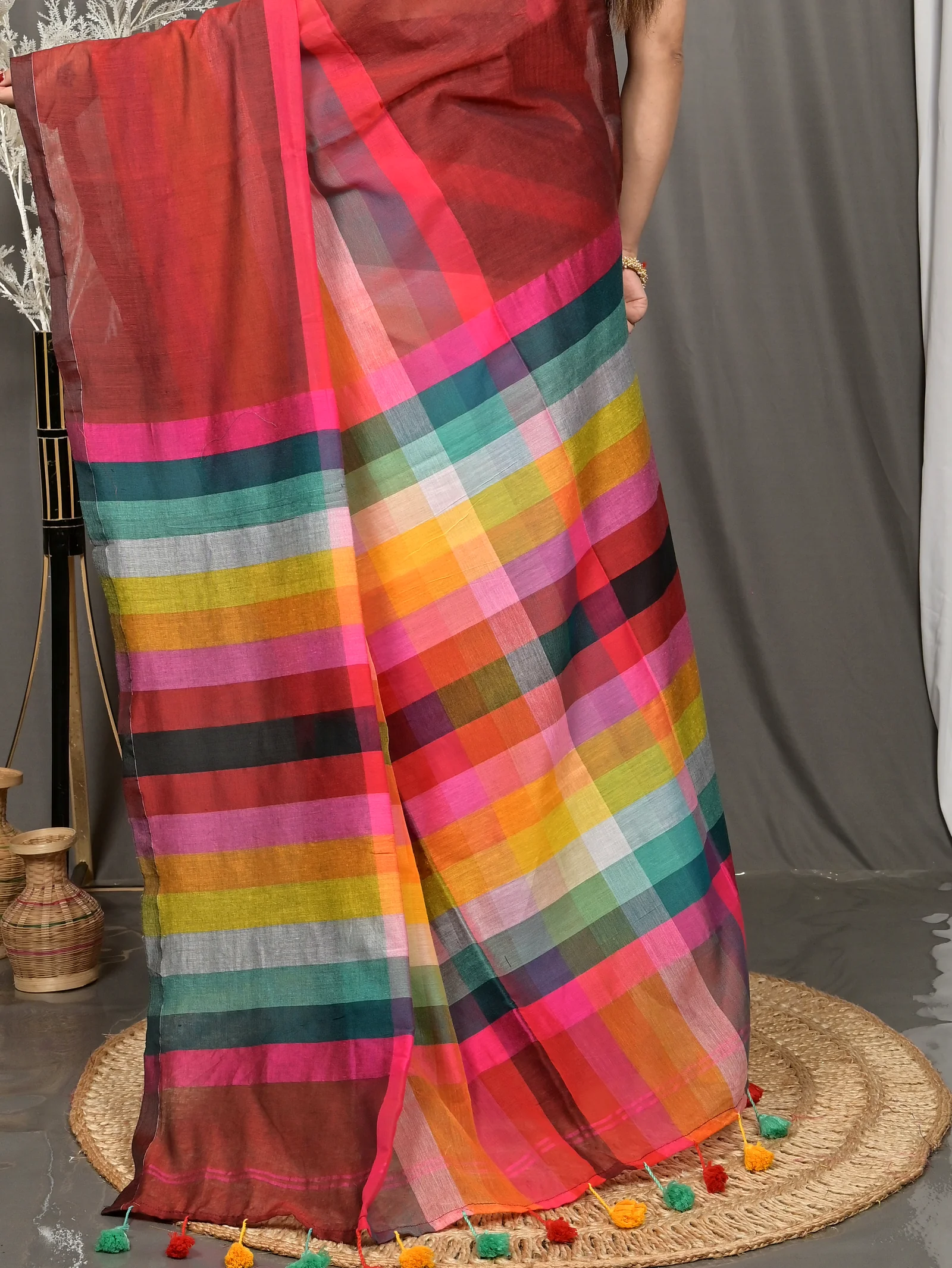 Maroon Cotton Sounur Handloom Saree  (91)